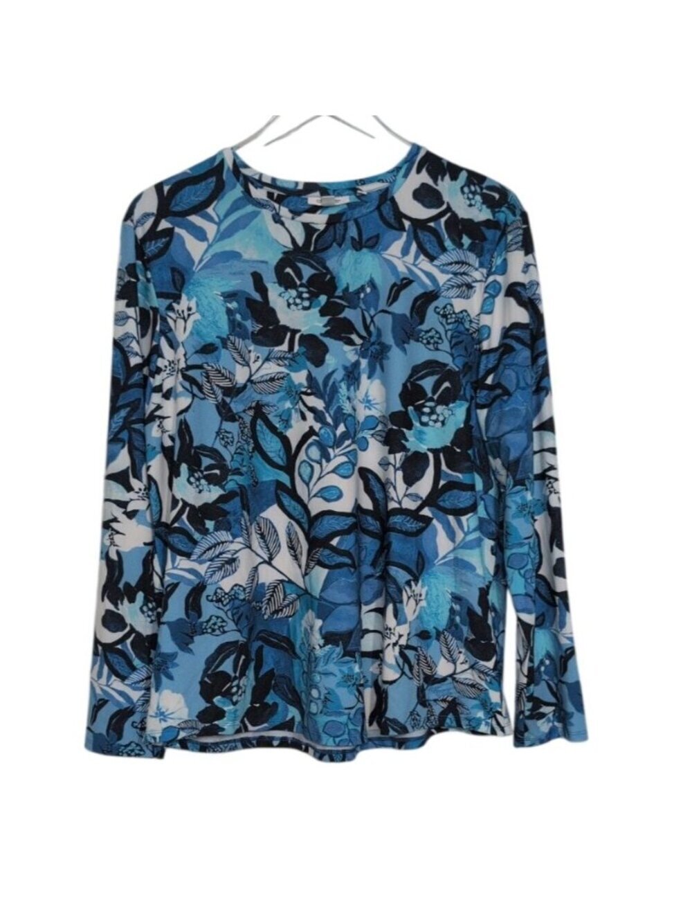 Chicos 3 Floral Shirt Womens Size XL Blue Stretch Long Sleeve Casual Lightweight